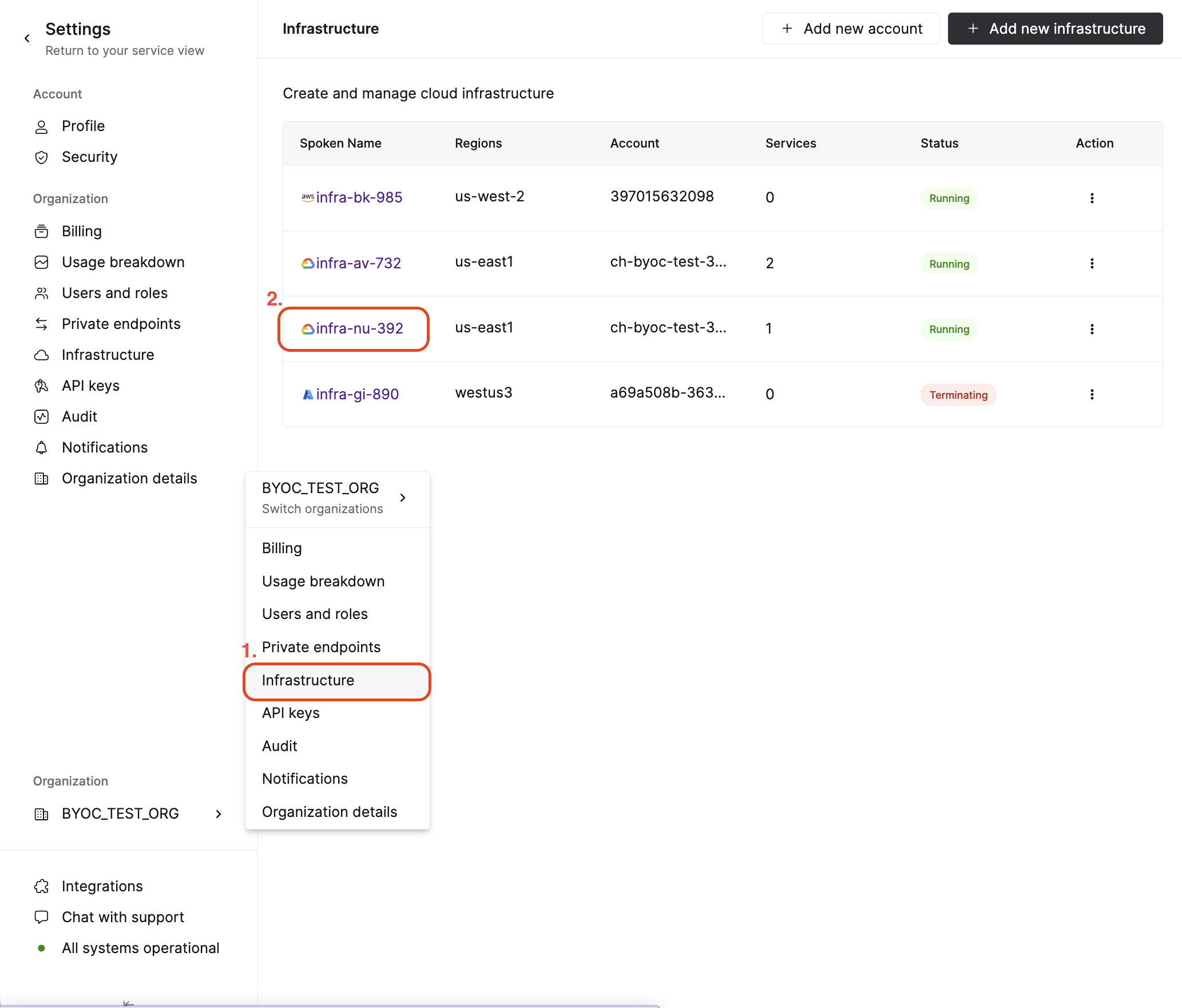 Конечная точка BYOC PSC