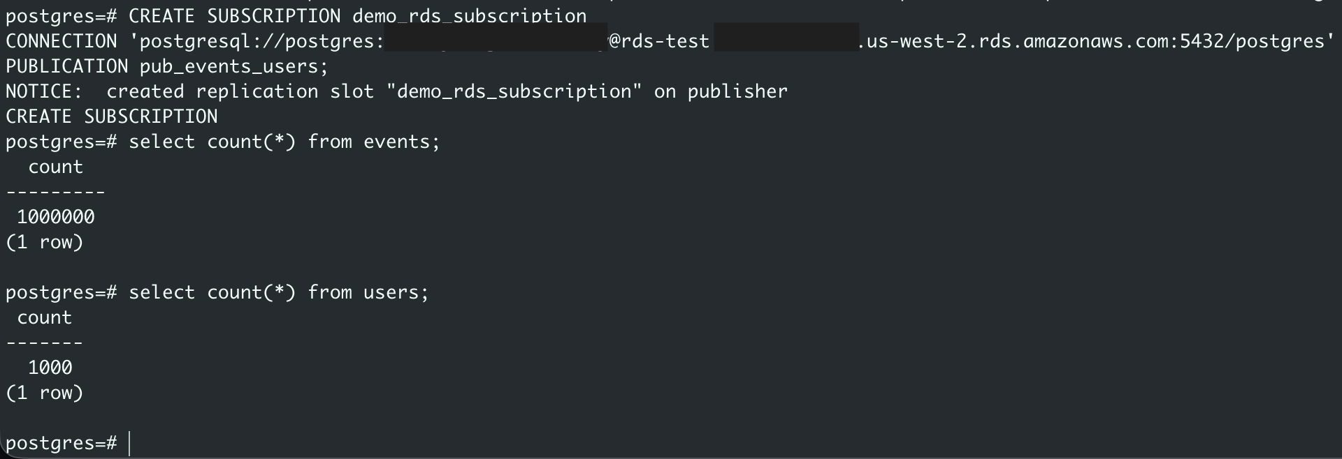 Результат миграции после логической репликации