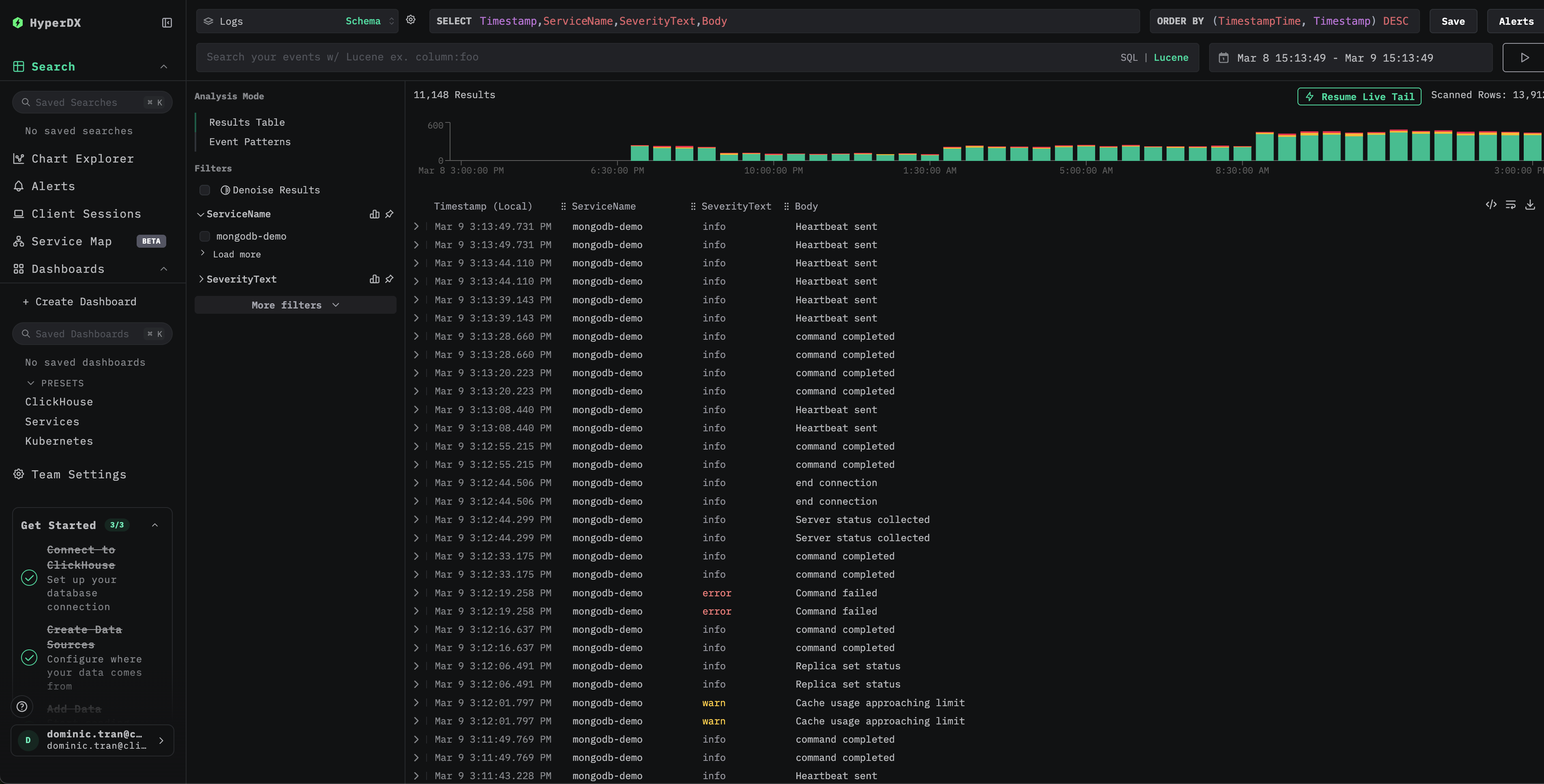 Представление поиска по журналам MongoDB